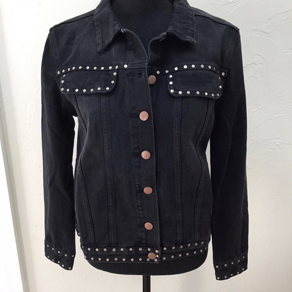 One Teaspoon Ripped Studded Denim Jacket with Antique Bronze Buttons